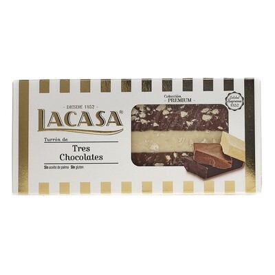 Turrón praliné tres chocolates sin gluten LACASA 200 g.