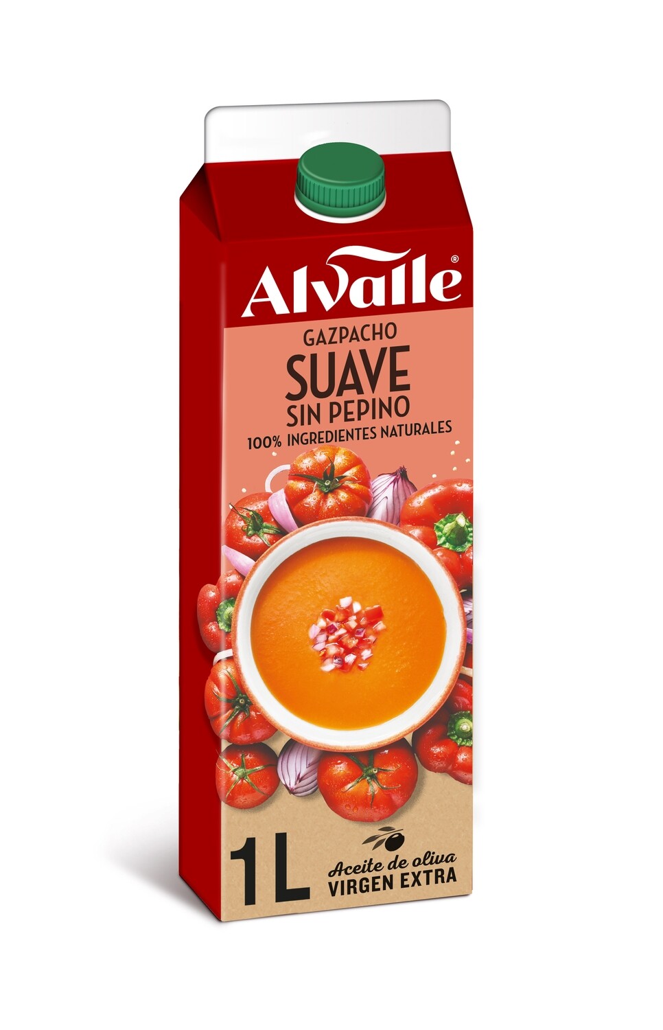 Gazpacho suave sin pepino ALVALLE, brik de 1 litro.