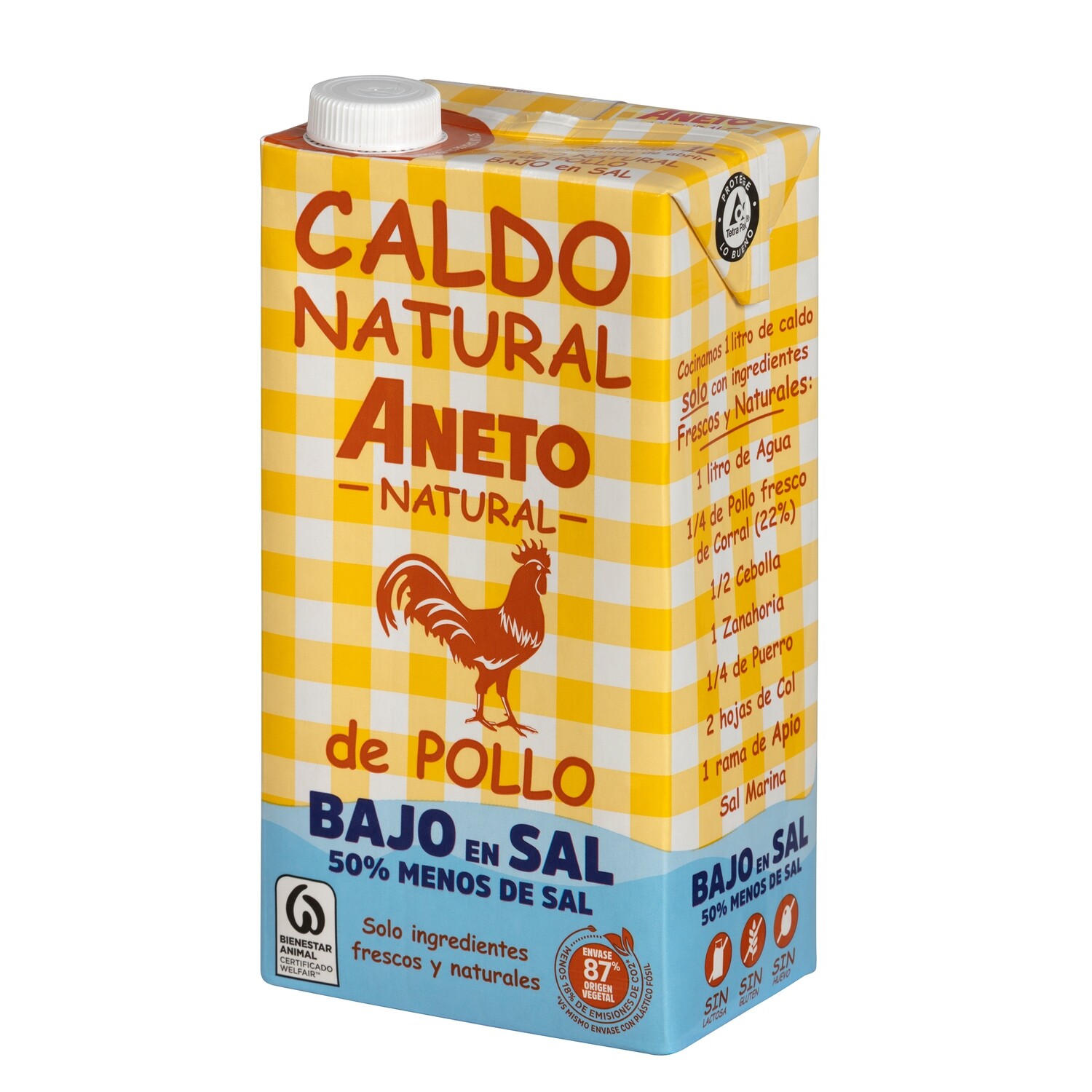 Caldo natural de pollo bajo en sal ANETO (1 litro).