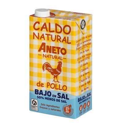 Caldo natural de pollo bajo en sal ANETO (1 litro).