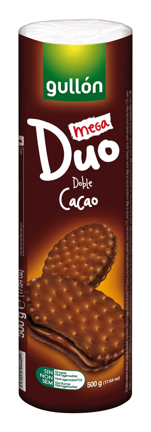 Galletas mega duo doble cacao GULLON 500 g.