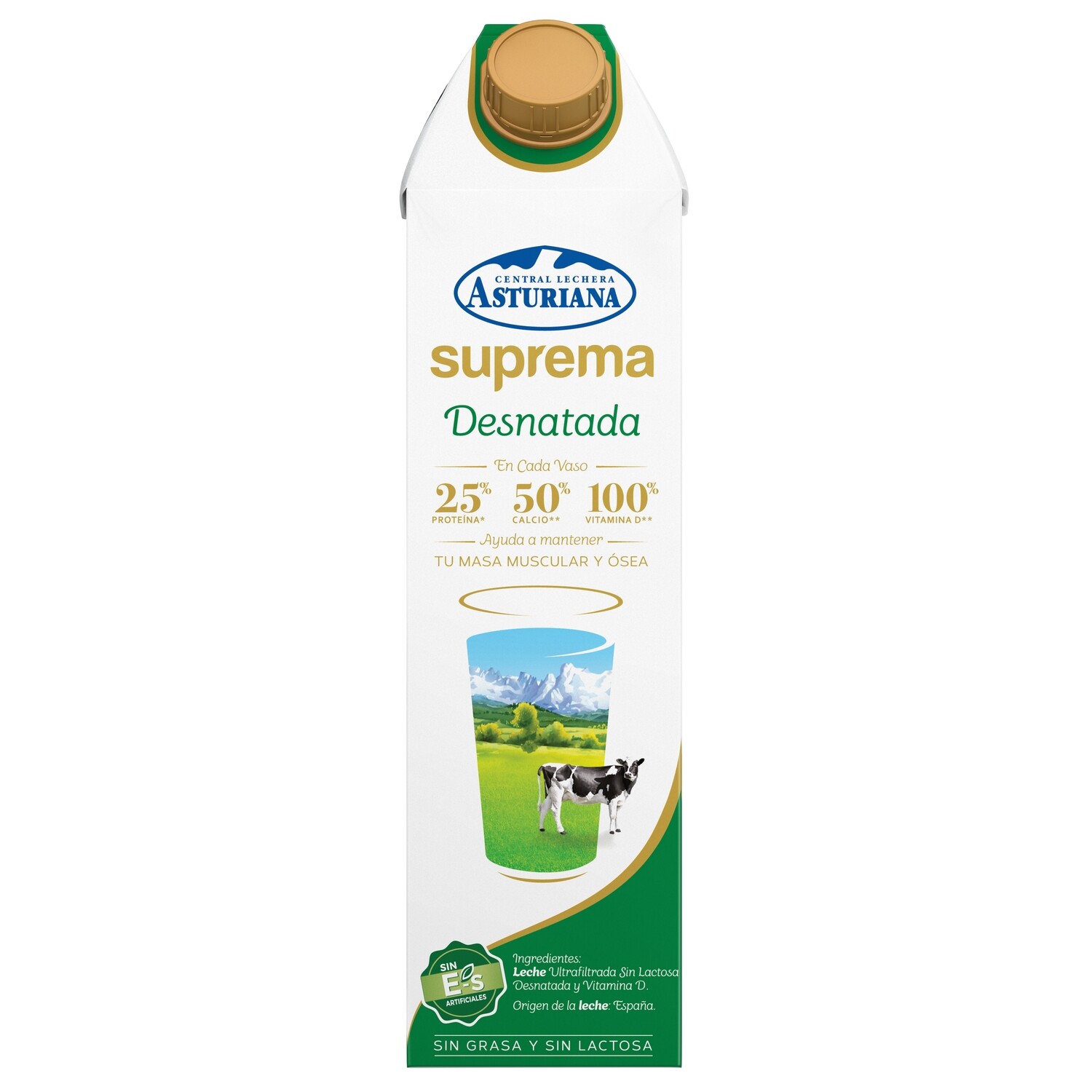 Leche suprema sin lactosa y con vitamina D de CENTRAL LECHERA ASTURIANA.