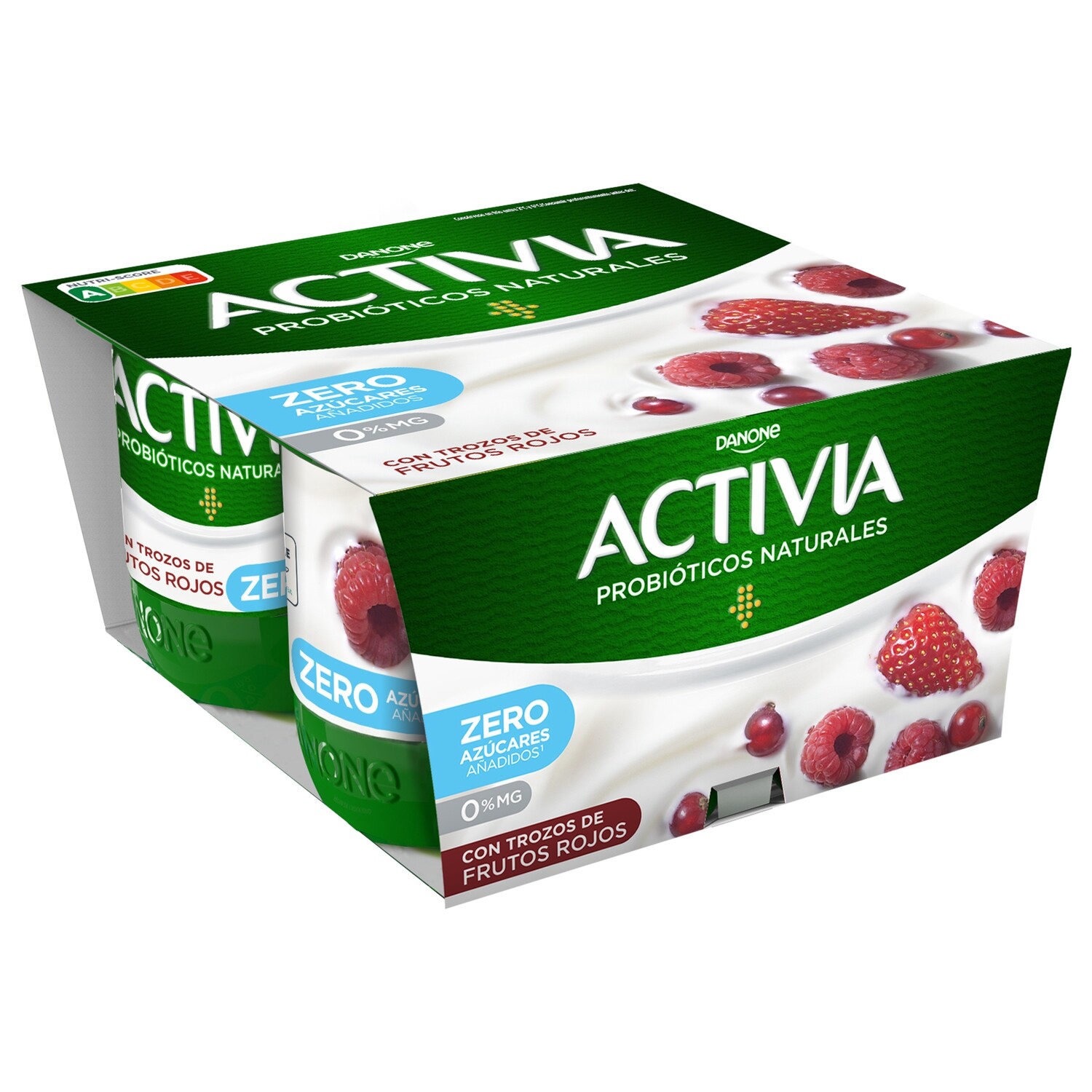 Yogur bífidus con frutos rojos 0% materia grasa ACTIVIA de DANONE (pack 4).