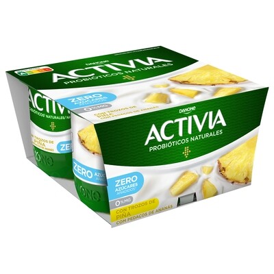 Yogur bífidus con trozos de piña 0% materia grasa ACTIVIA de DANONE (pack 4).