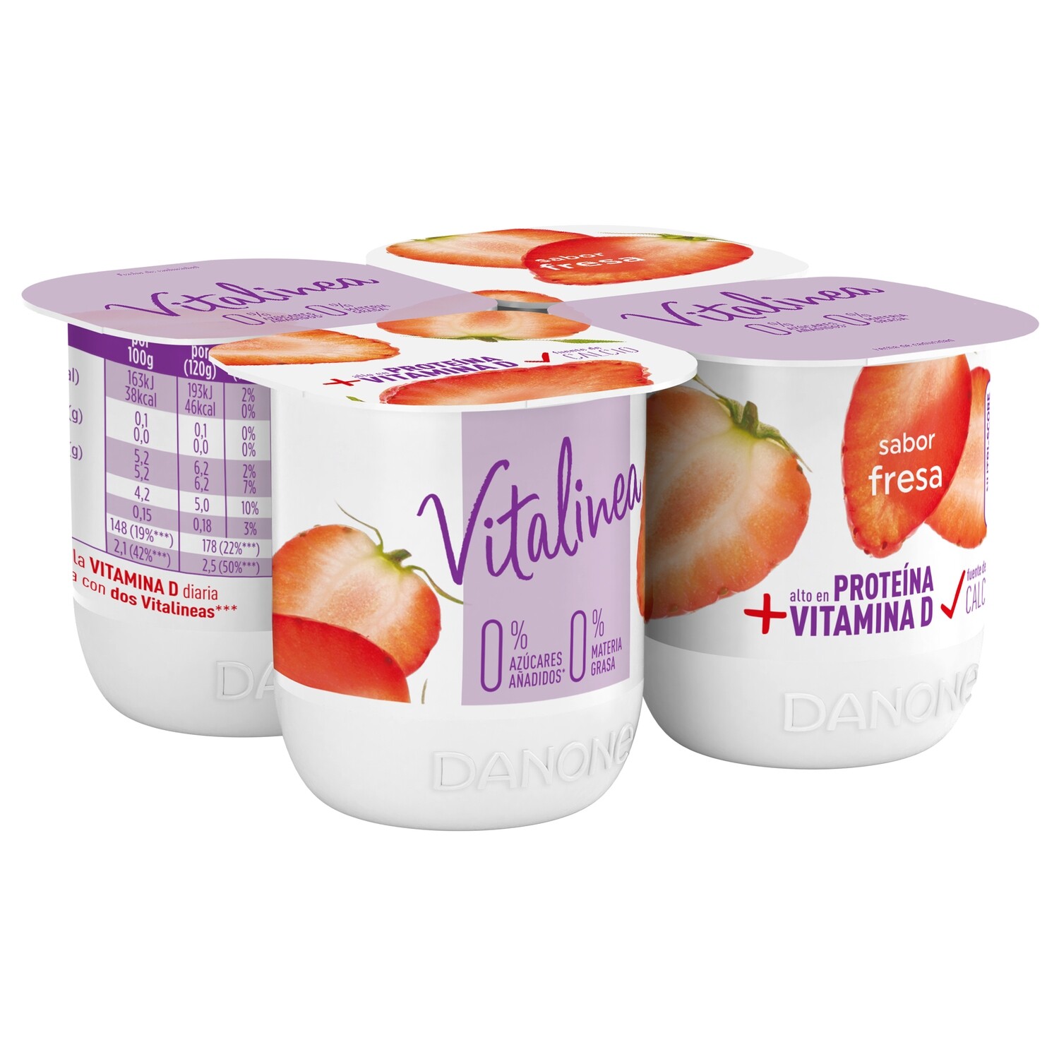 Yogur sabor fresa 0% materia grasa VITALINEA de DANONE (pack 4).