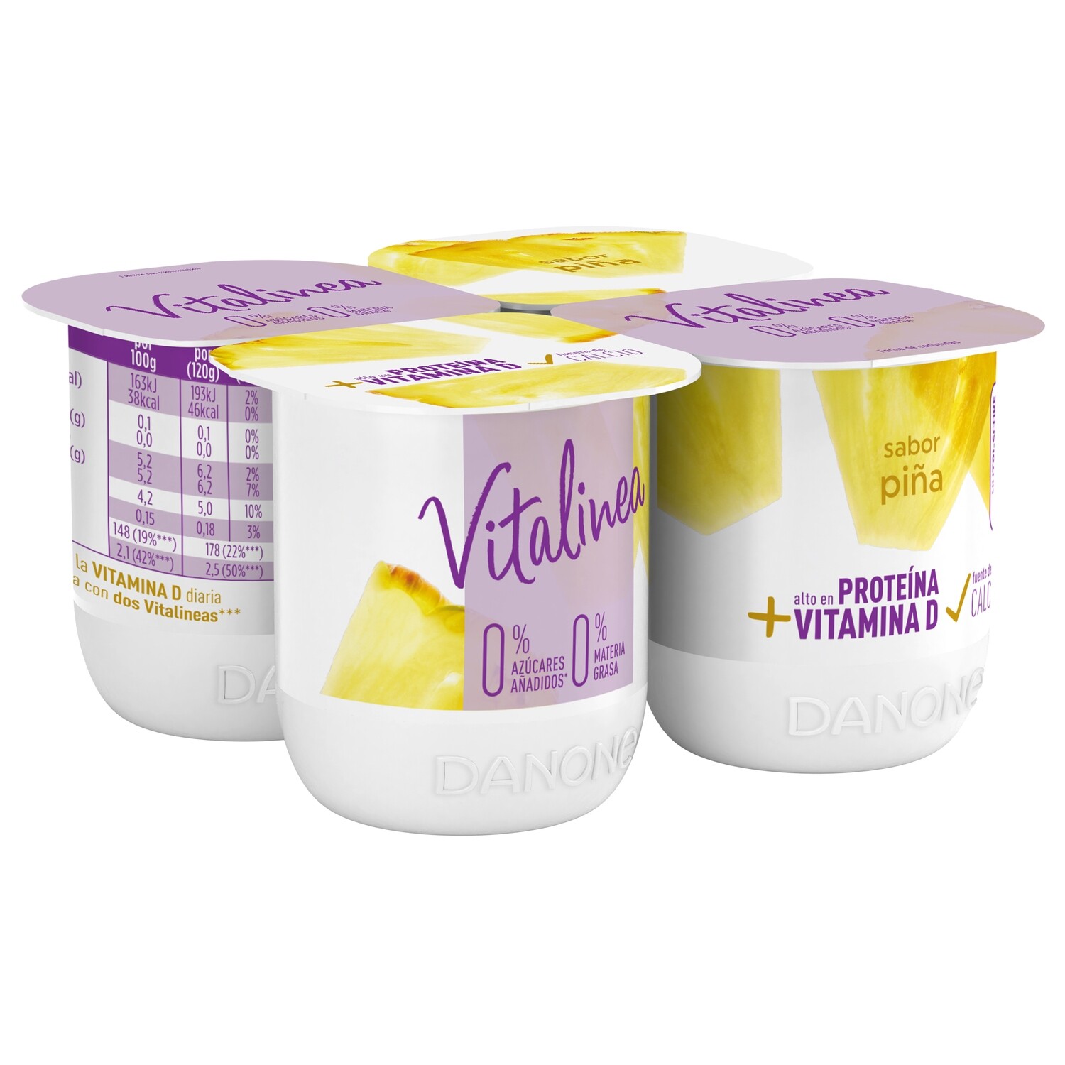 Yogur sabor piña 0% materia grasa VITALINEA de DANONE (pack 4).