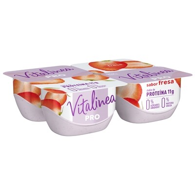 Yogur PRO (doble de proteínas) sabor fresa 0% materia grasa VITALINEA de DANONE (pack 4).