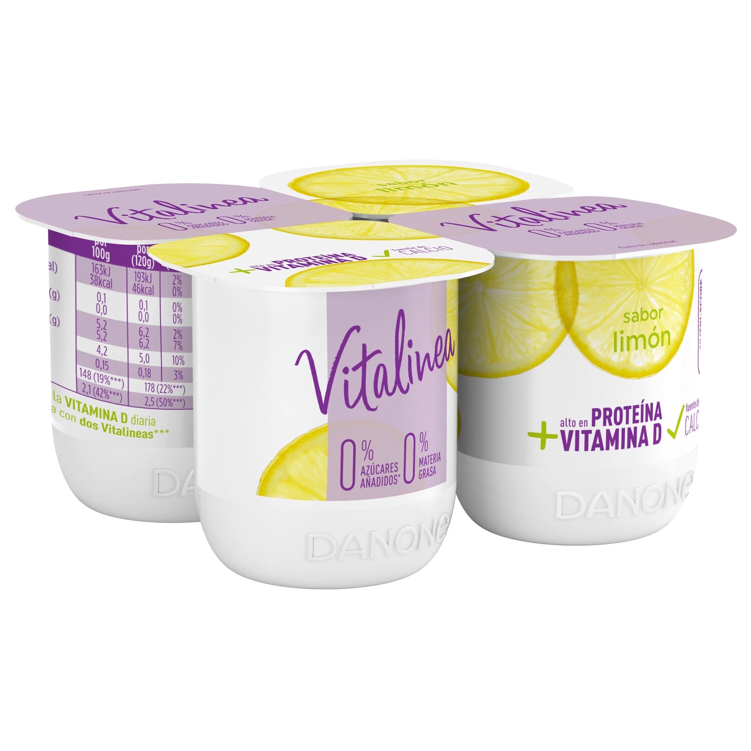 Yogur sabor limón 0% materia grasa VITALINEA de DANONE (pack 4).