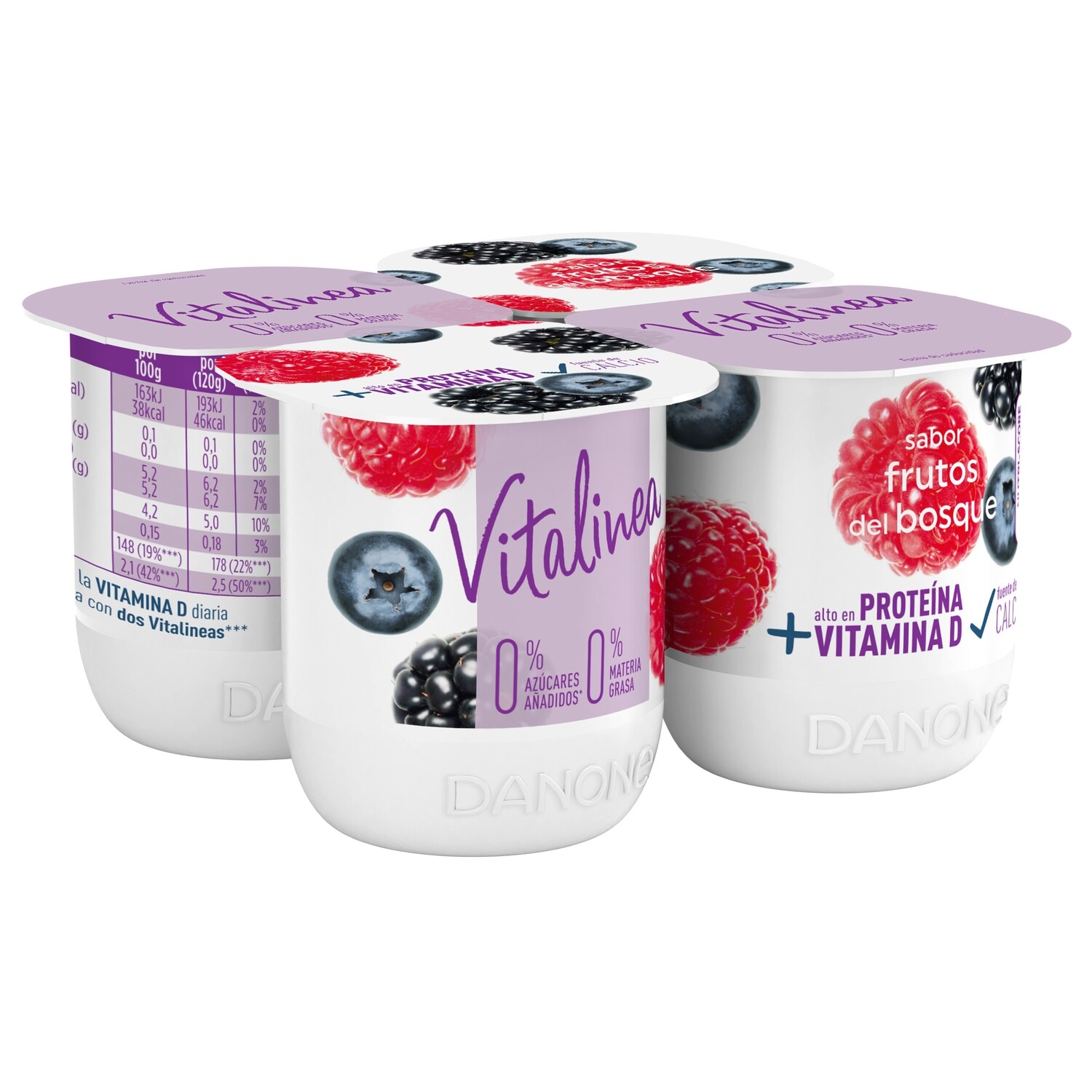 Yogur sabor frutas del bosque 0% materia grasa VITALINEA de DANONE (pack 4).