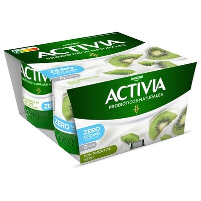 Yogur bífidus con trozos de kiwi 0% materia grasa ACTIVIA de DANONE (pack 4).