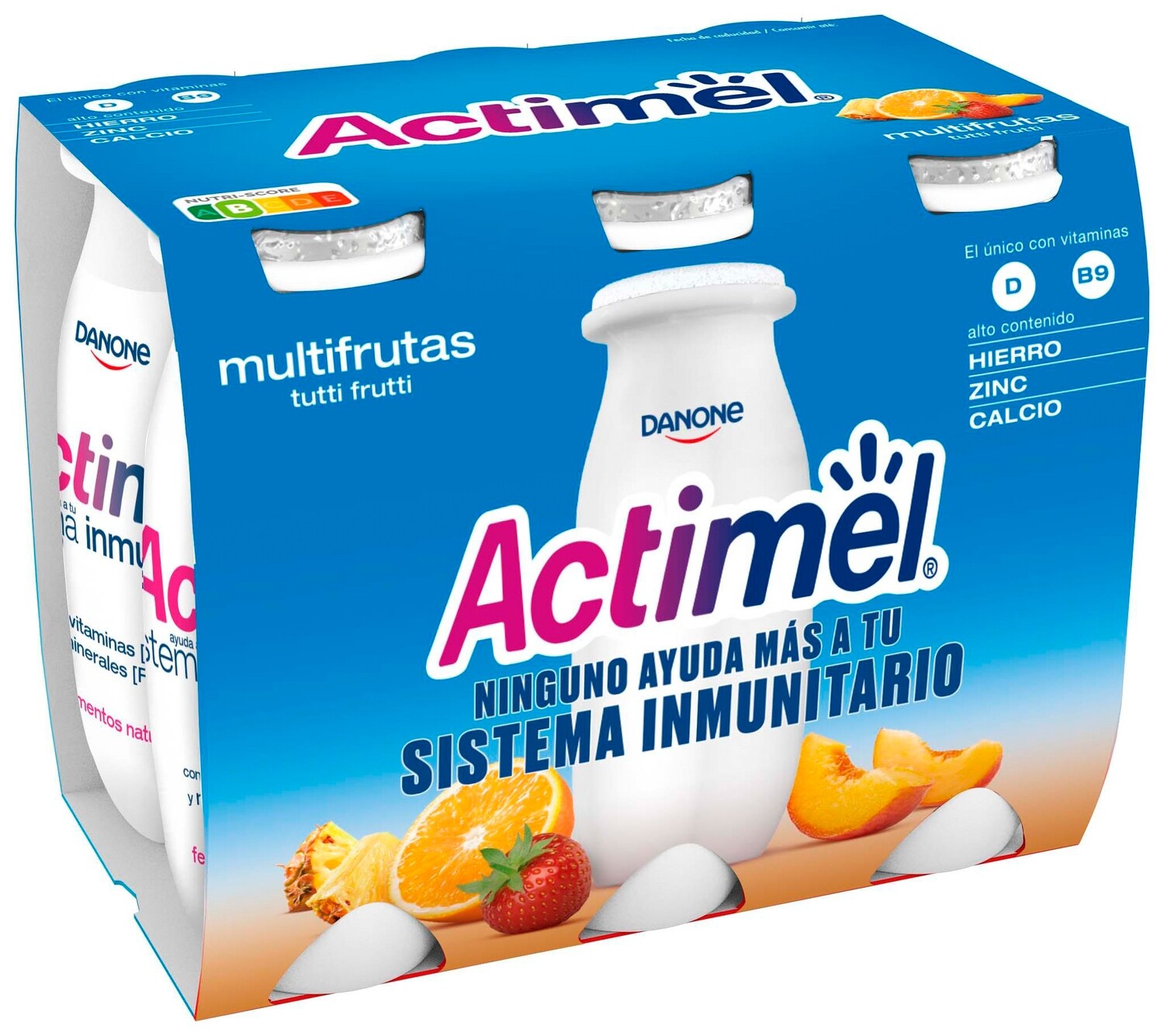 Yogur líquido sabor multifrutas ACTIMEL de DANONE.