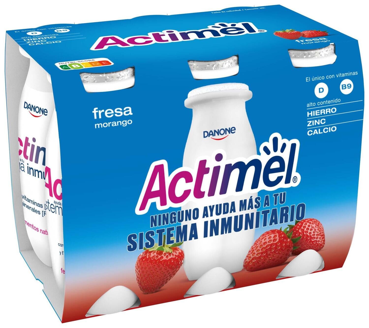 Yogur líquido sabor fresa ACTIMEL de DANONE.
