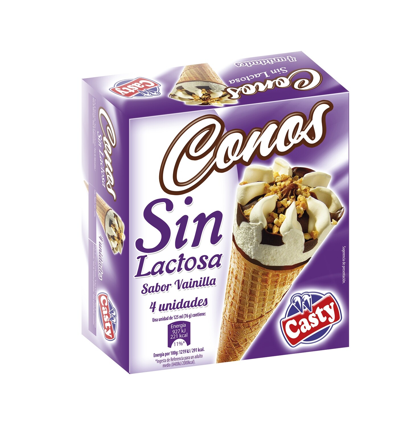 Conos de helado de vainilla sin lactosa CASTY 4 uds.