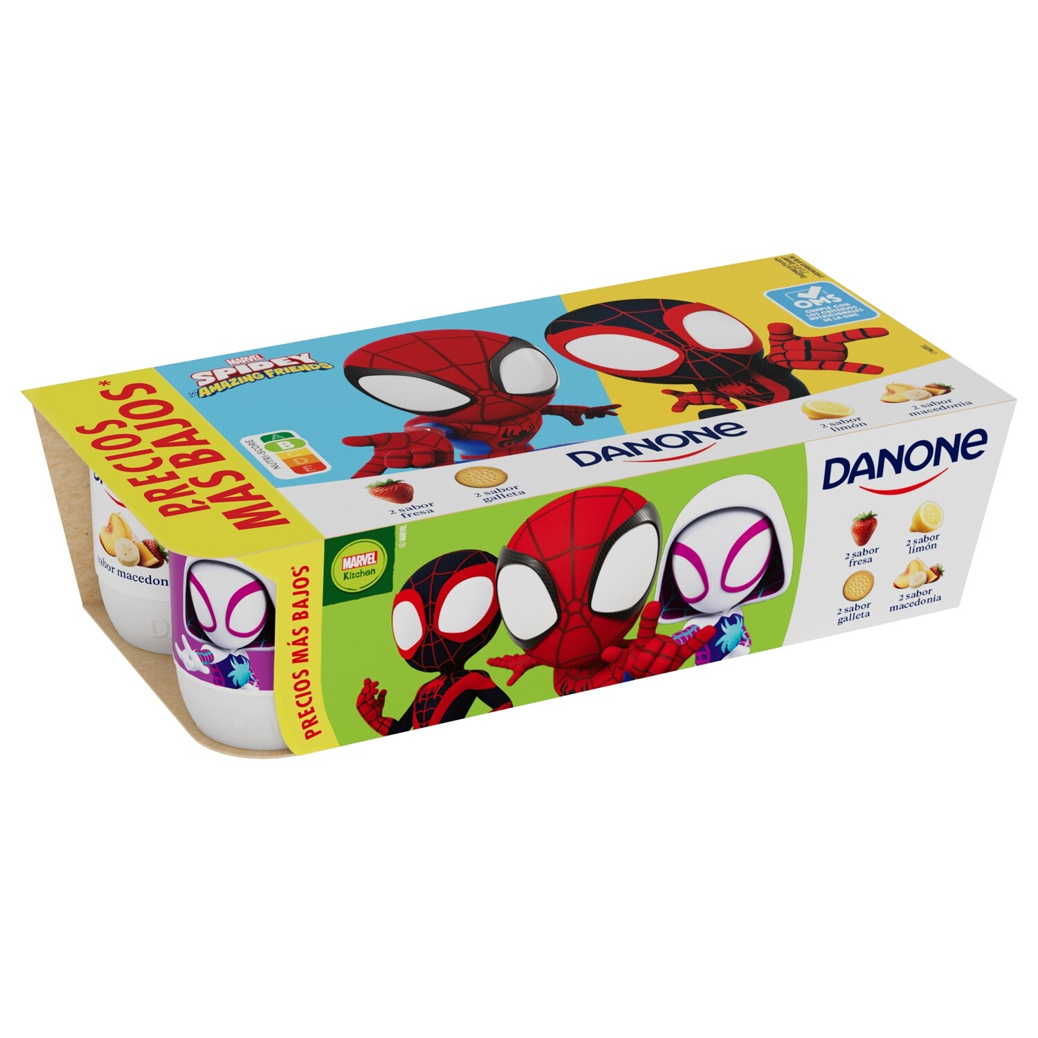Yogures de sabores: 2 yogures de fresa, 2 yogures de macedonia, 2 yogures de limón y 2 yogures de galleta de DANONE.