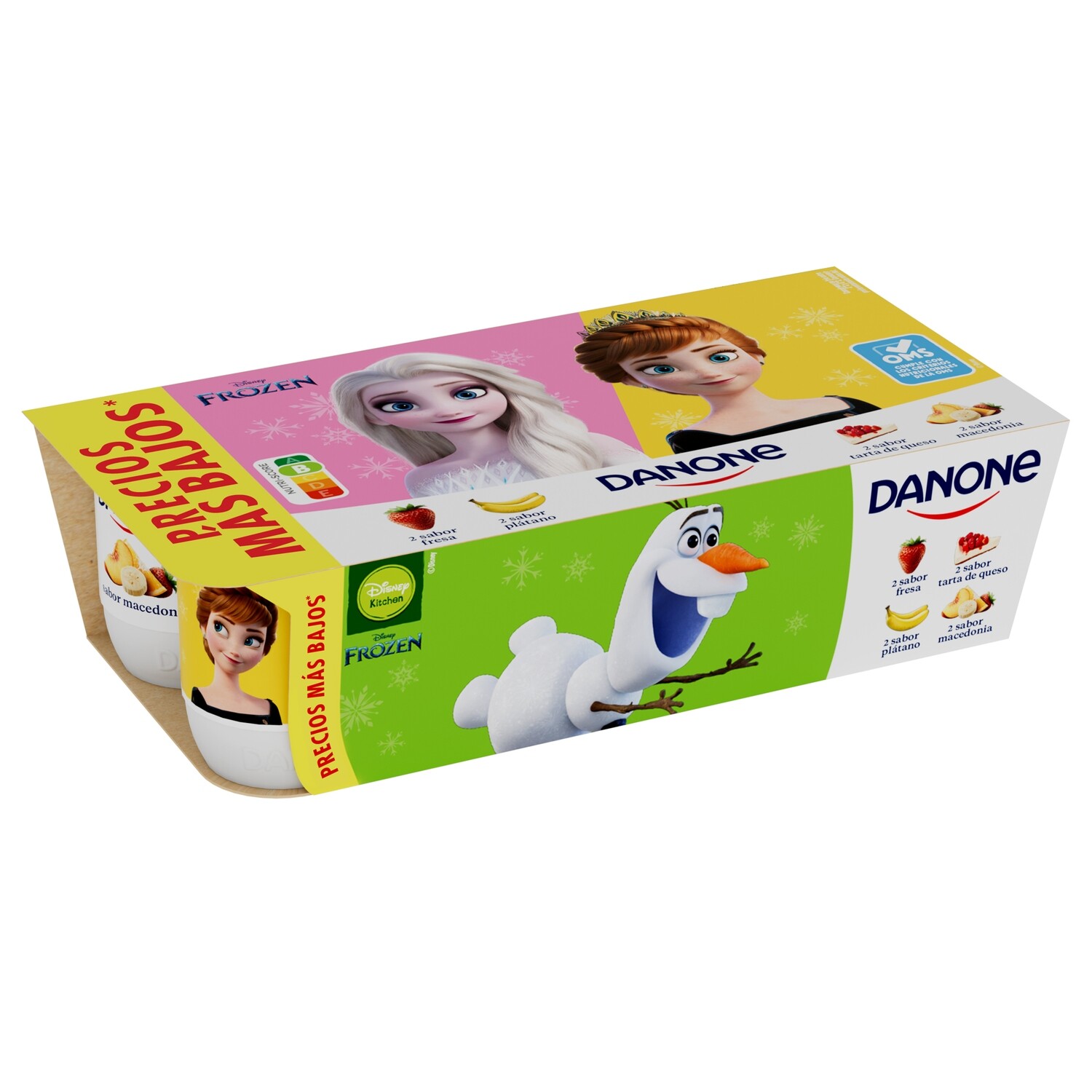 Yogures de sabores: 2 yogures de fresa, 2 yogures de macedonia, 2 yogures de plátano y 2 yogures de tarta de queso de DANONE.