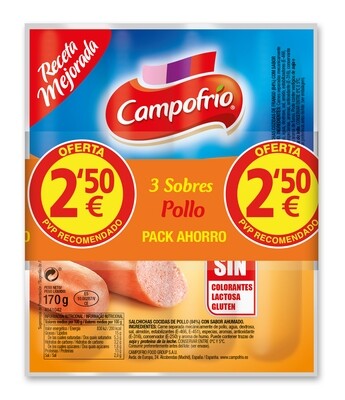 Salchichas estilo Frankfurt de pollo CAMPOFRÍO.
