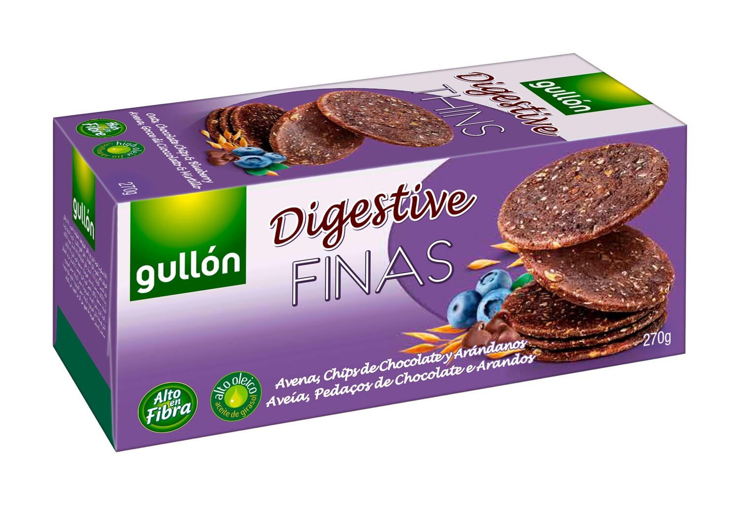 Galletas digestive finas de avena, choco, y arándanos GULLON 270 g.