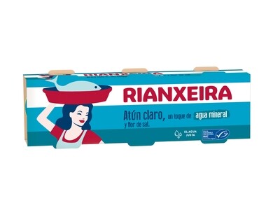 Atún claro con agua mineral y flor de sal RIANXEIRA 3x65 g.