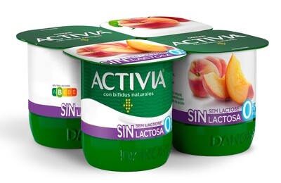 Yogur activia sin lactosa melocotón 0% m.g..DANONE 4 x 120 g.