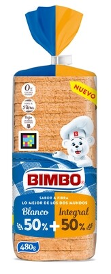 Pan de molde 50% blanco 50% integral BIMBO 480 g.