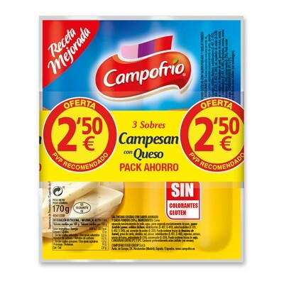 Salchichas Campesan con queso de CAMPOFRÍO.