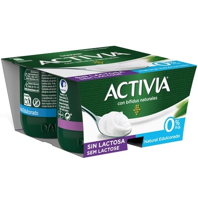 Yogur activia sin lactosa natural edulcorado 0% m.g..DANONE 4 x 120 g.