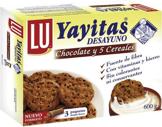 Yayitas Desayuno Chocolate y 5 Cereales Lu 600 Gr