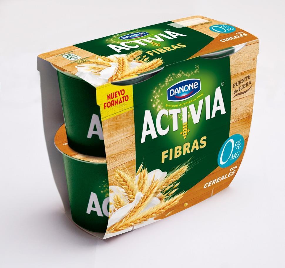 Yogur bífidus fibras con cereales 0% materia grasa ACTIVIA de DANONE.
