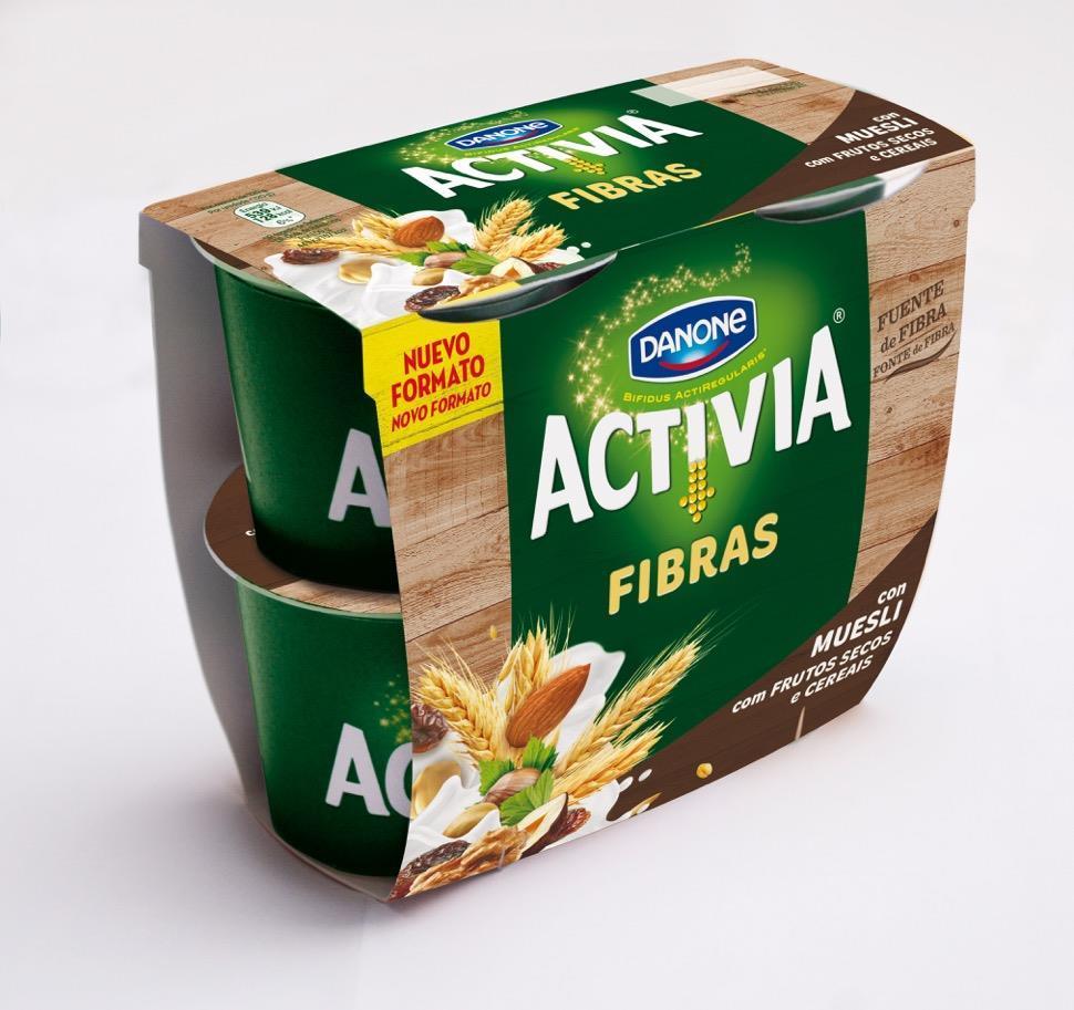 Yogur bífidus fibras muesli con frutos secos y cereales ACTIVIA de DANONE.
