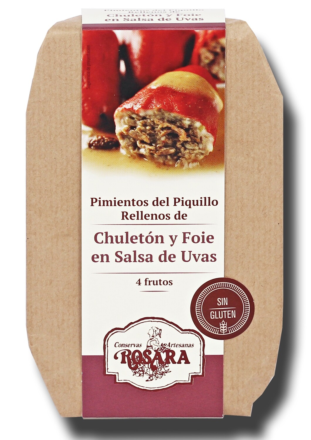 Pimientos del piquillo rellenos de chuletón y foie en salsa de uvas ROSARA 250 g.