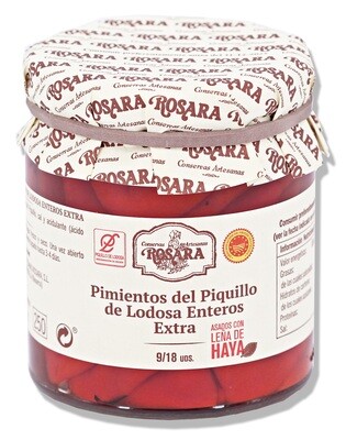 Pimientos del piquillo de Lodosa enteros extra ROSARA 9/18 uds 220 g.