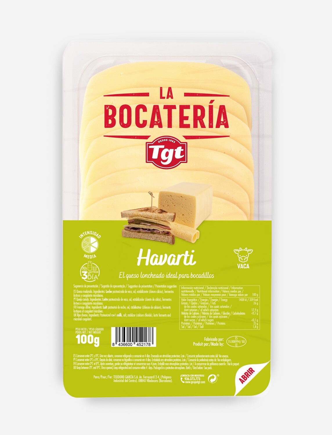 Queso en lonchas cremoso la bocatería TGT 100 g.