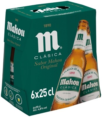 Botella clásica MAHOU pack 6x25 cl.