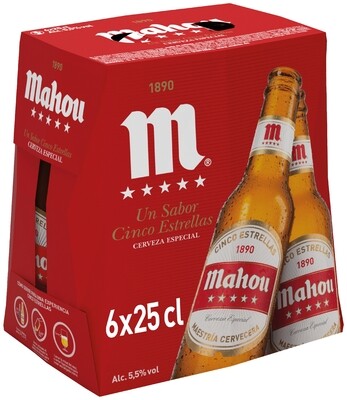 Botella 5 estrellas MAHOU pack 6x25 cl.