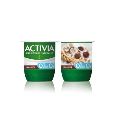 Yogur bífidus fibras 0% materia grasa naturales con muesli activia de DANONE 4x120 g.