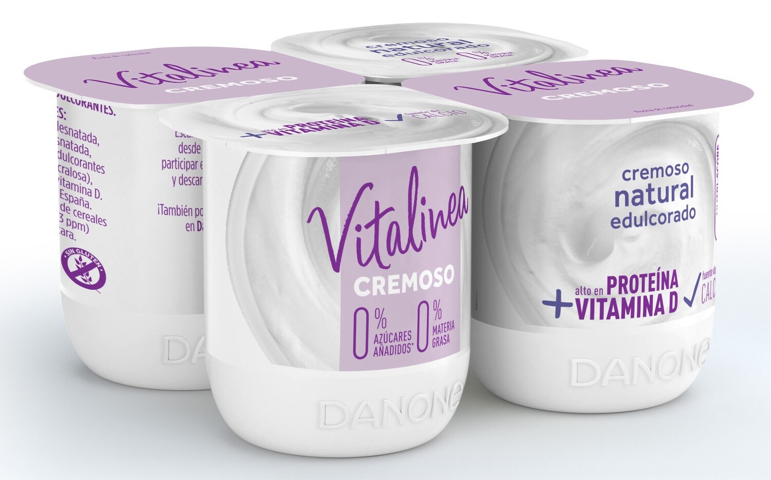 Yogur cremoso natural edulcorado 0% materia grasa VITALINEA de DANONE (pack 4).