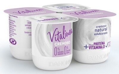 Yogur cremoso natural edulcorado 0% materia grasa VITALINEA de DANONE (pack 4).