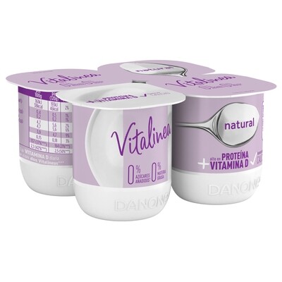Yogur natural 0% materia grasa VITALINEA de DANONE (pack 4).