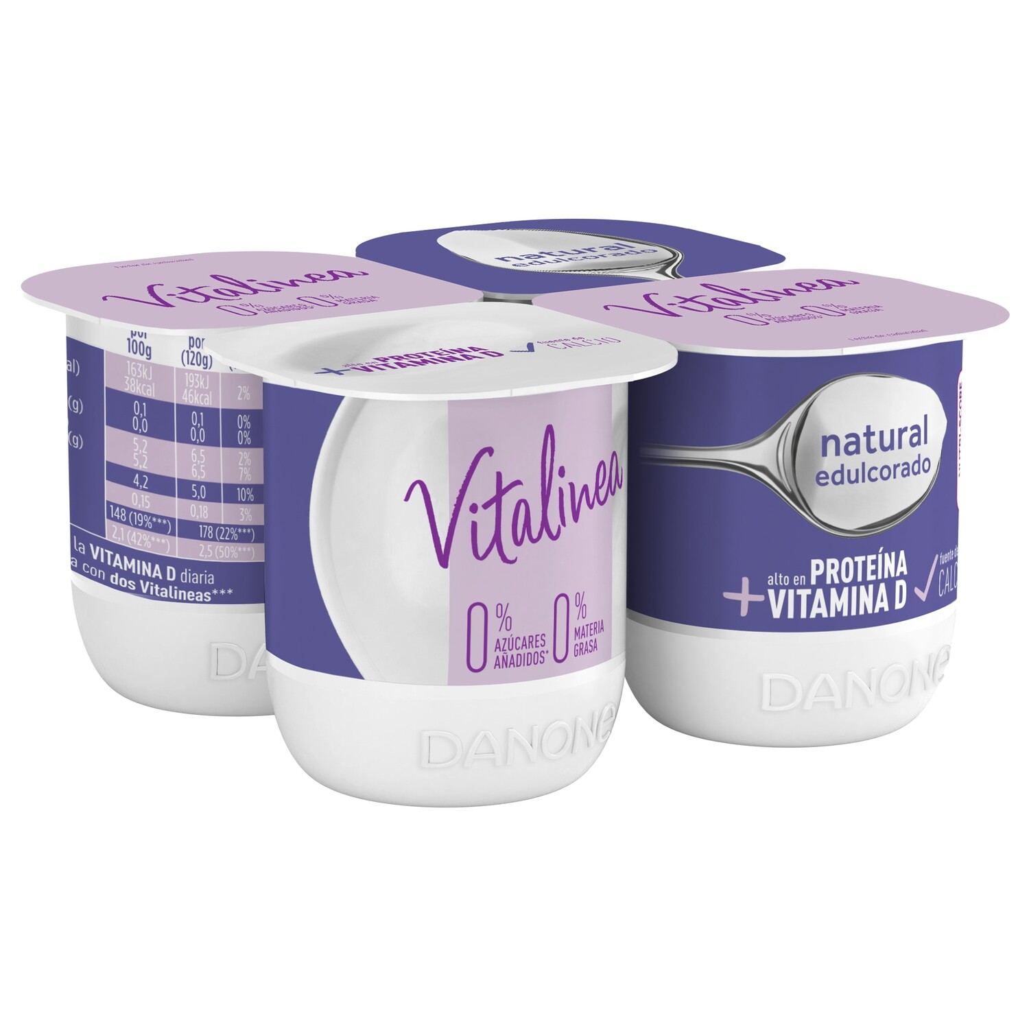 Yogur natural edulcorado 0% materia grasa VITALINEA de DANONE (pack 4).