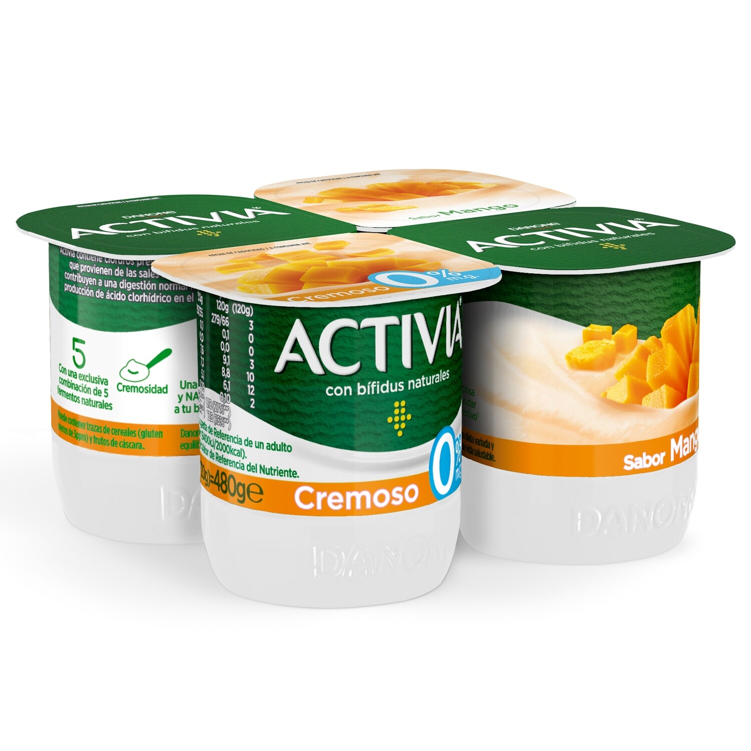 Yogur bífidus cremoso sabor mango 0% materia grasa ACTIVIA de DANONE (pack 4).