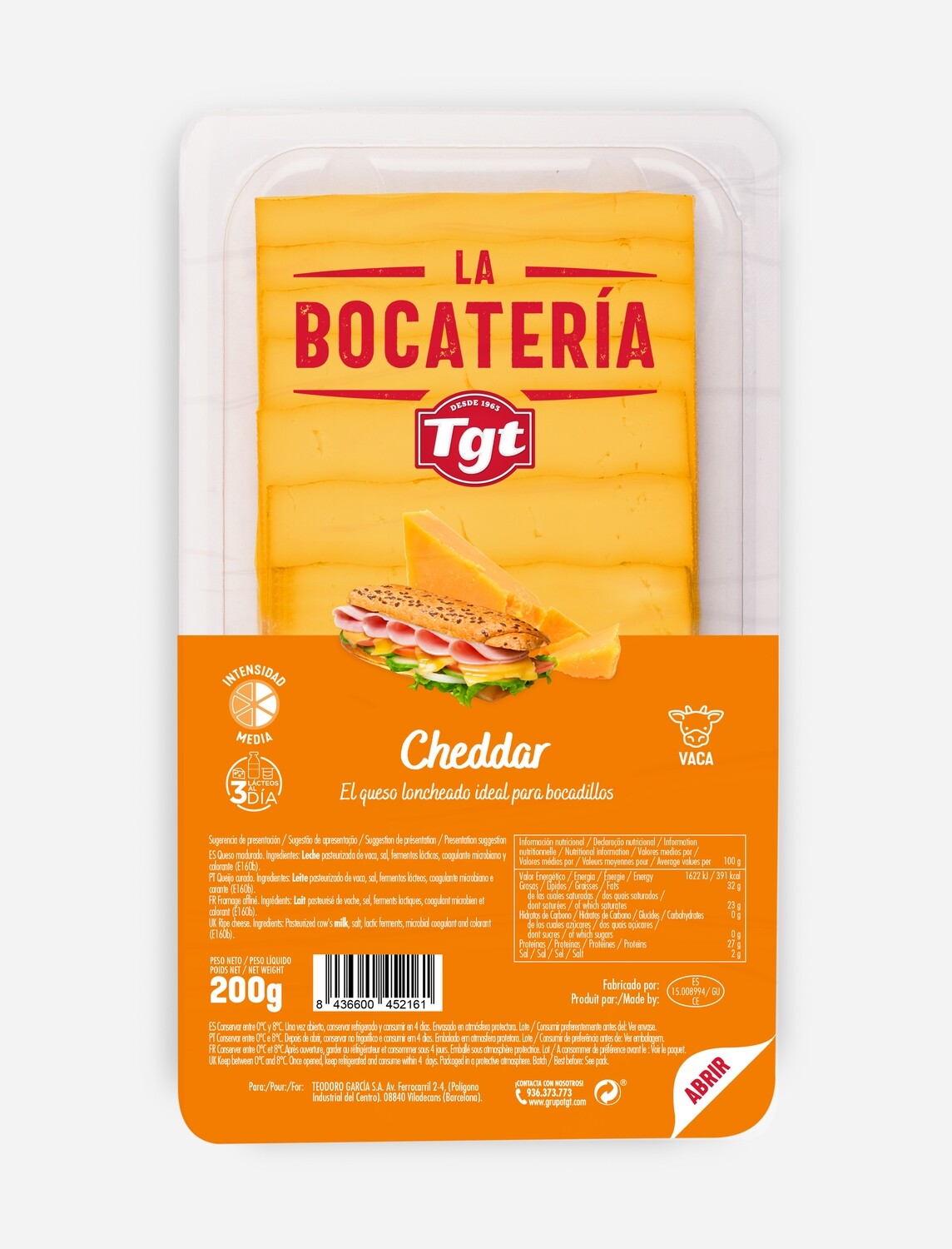 Queso cheddar en lonchas LA BOCATERIA 200 g.