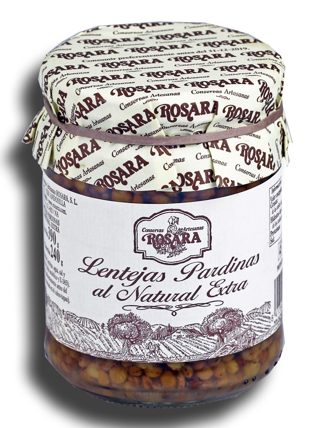 Lentejas pardinas al natural extra ROSARA 390 ml.