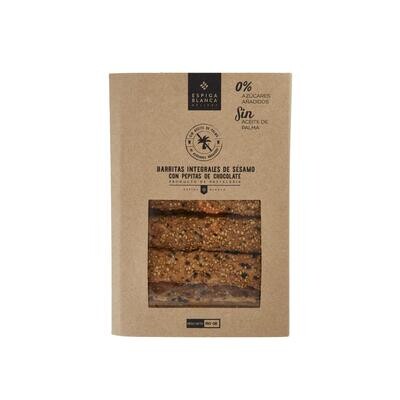 Barritas integrales de sésamo con pepitas de chocolate sin azúcar ESPIGA BLANCA 150 g.