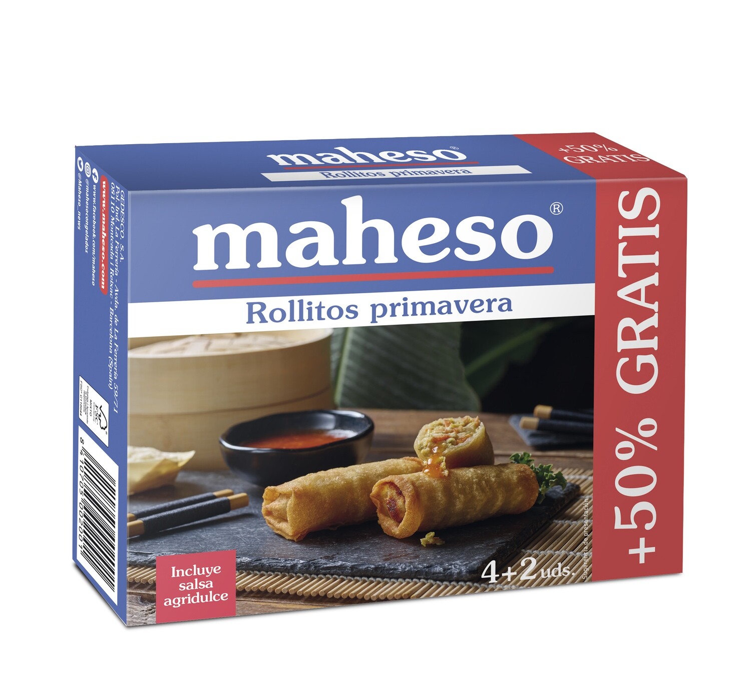 Rollitos de primavera congelados MAHESO 225 g. + 100 g. (4 + 2 uds)