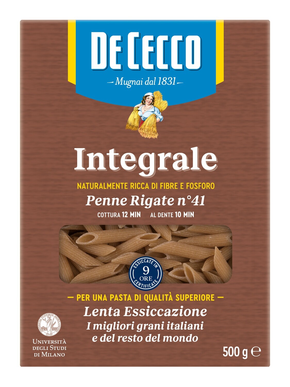Pasta integral penne rigate nº 41 DE CECCO 500 g.
