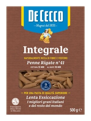 Pasta integral penne rigate nº 41 DE CECCO 500 g.