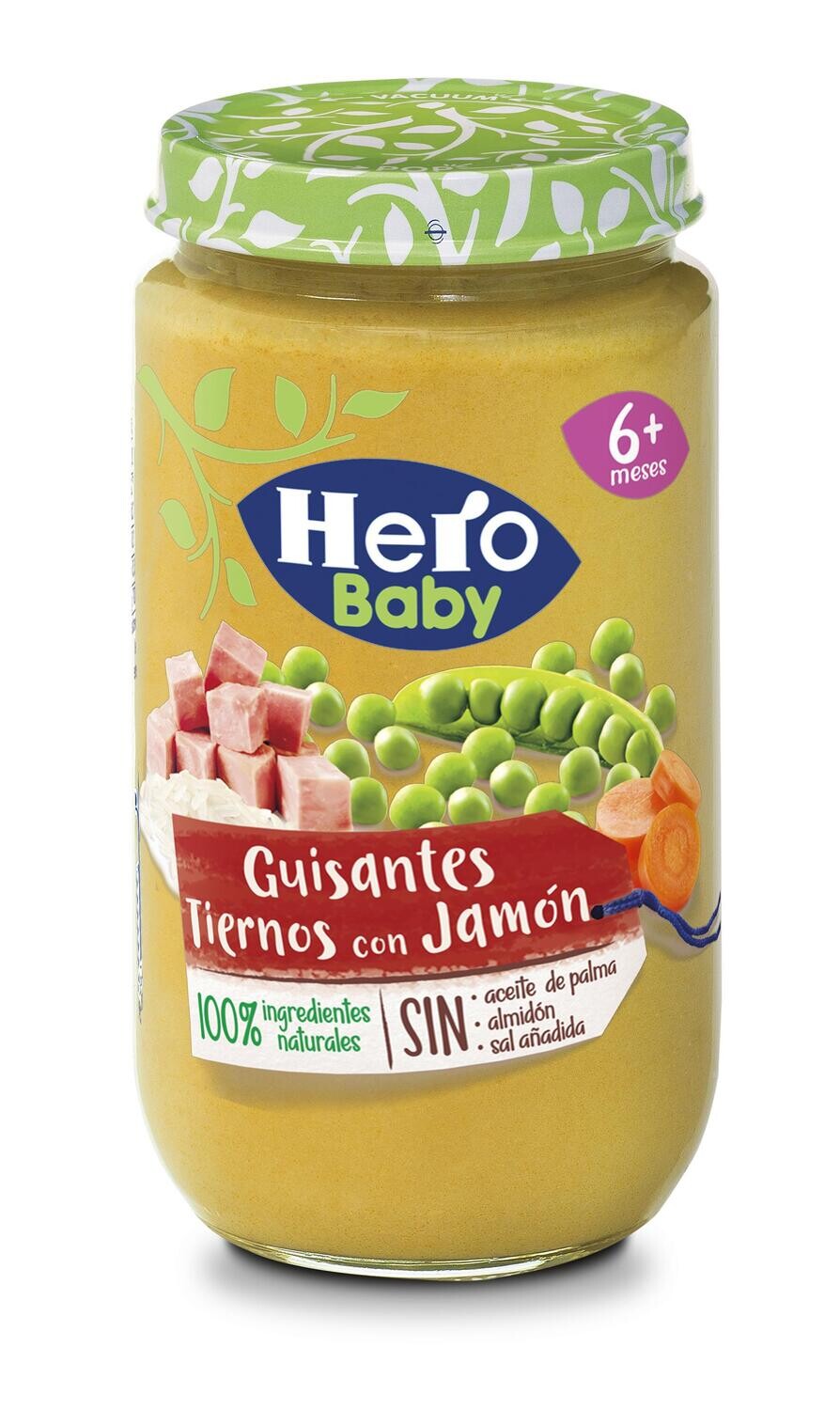 Potito guisantes tiernos con jamón HERO BABY 235 g.