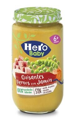 Potito guisantes tiernos con jamón HERO BABY 235 g.