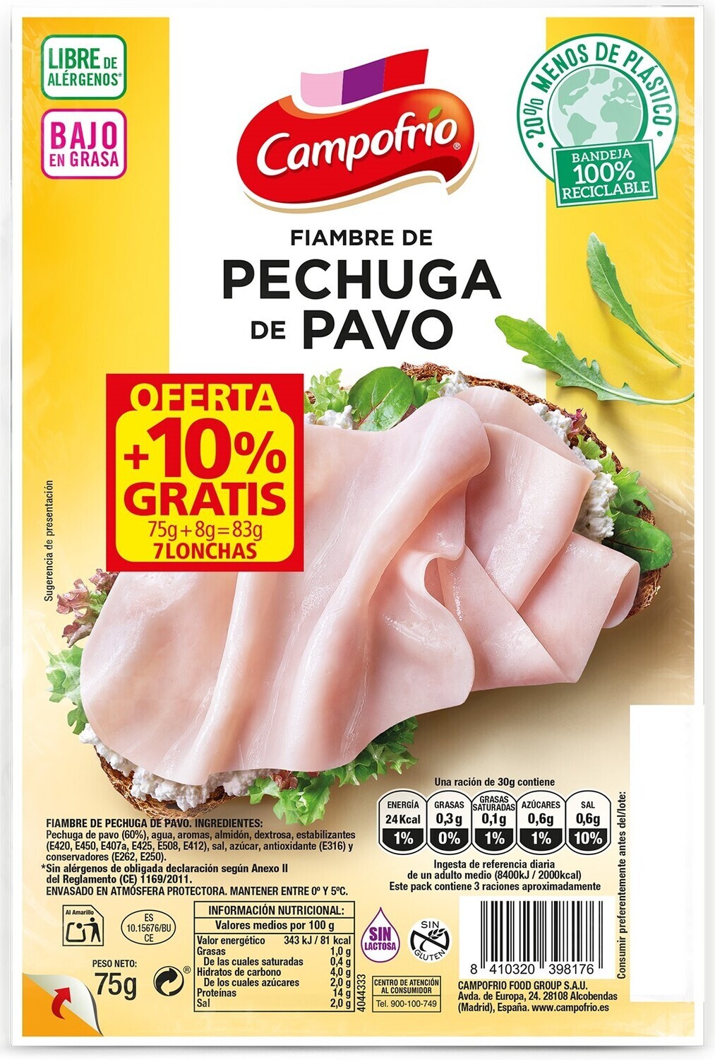 Pechuga de pavo CAMPOFRIO 75 g.