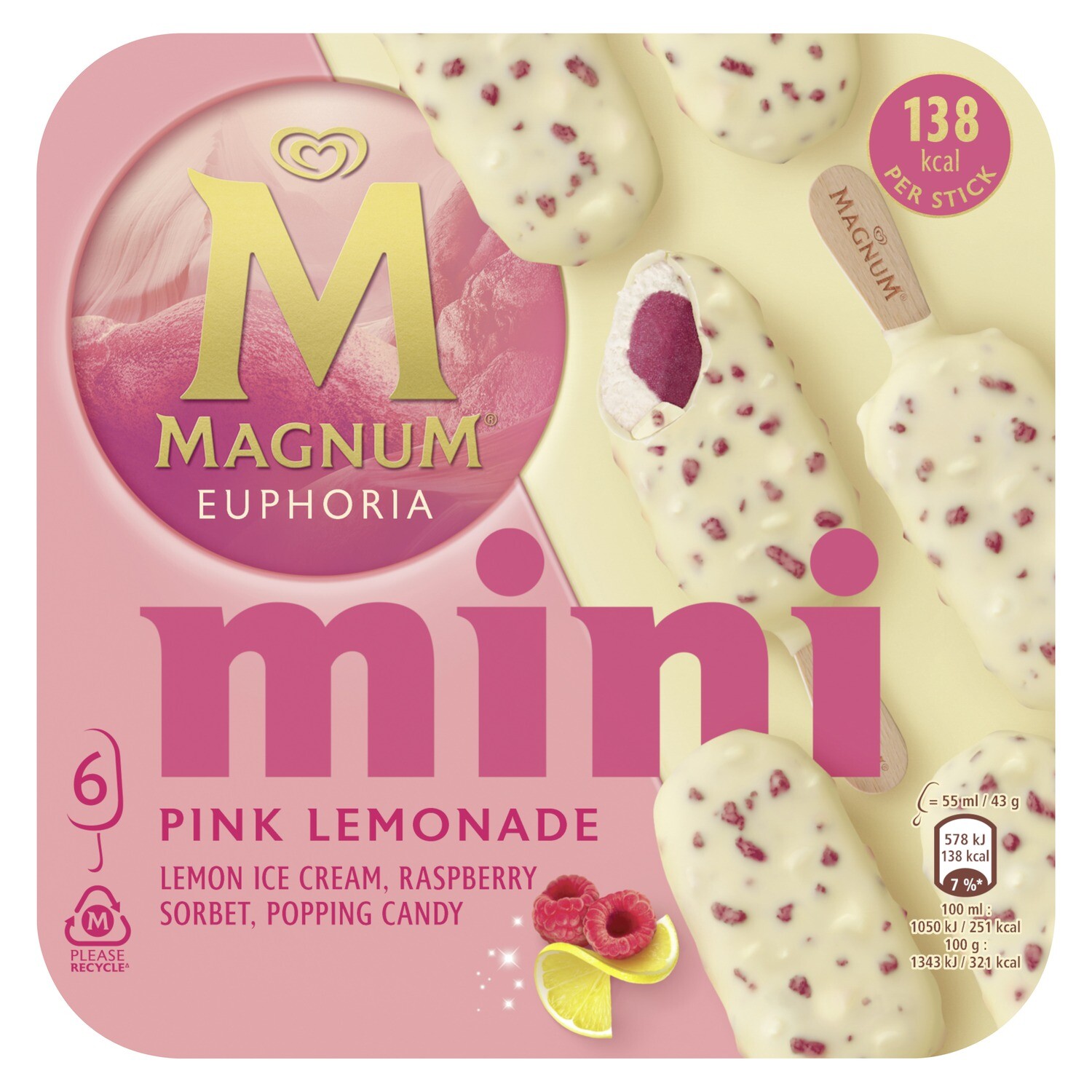 Bombón helado mini pink lemonade MAGNUM 6 x 330 ml.